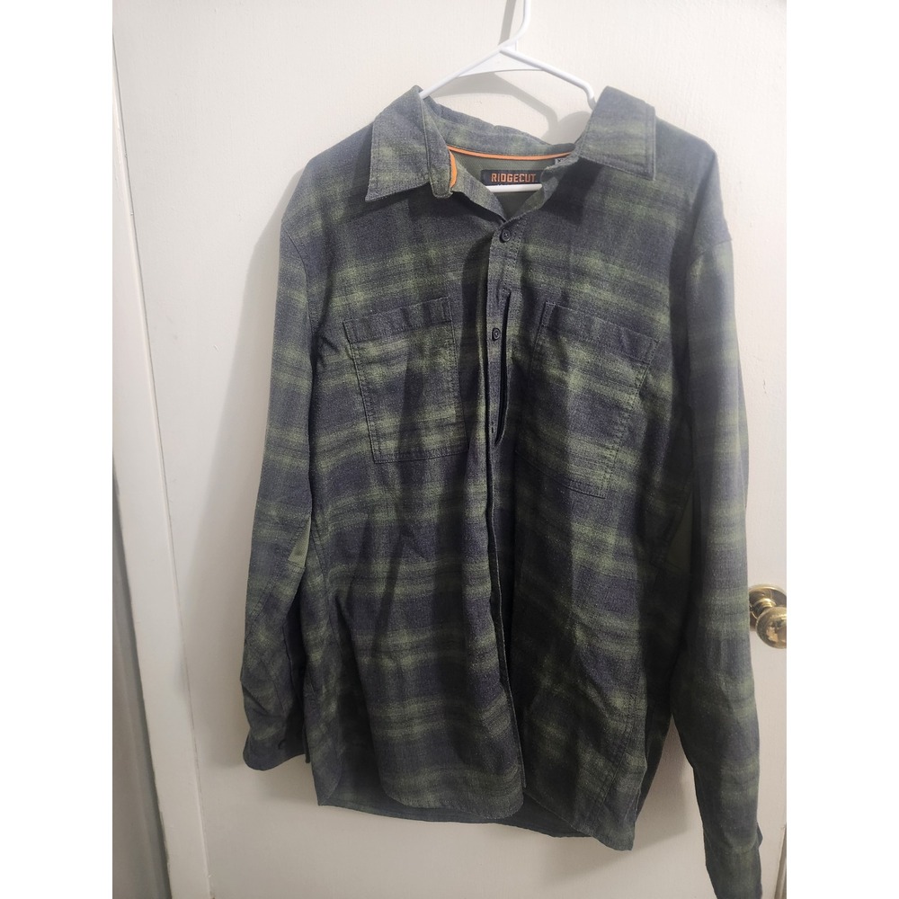 Ridgecut Toughwear Mens XLT Green Black Plaid Heavy‎ Flannel Work Shirt Tall